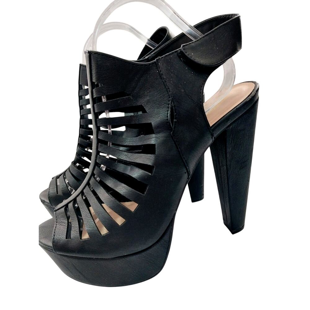 Black Strappy Platform High Heel Sandals - Women